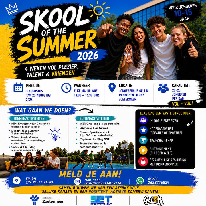 Poster Skool of the Summer 2026: vier weken vol plezier, talent en vrienden